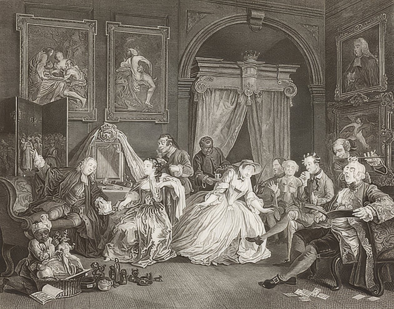 Marriage à la Mode. Blatt 4: The Toilette. 1745 door William Hogarth