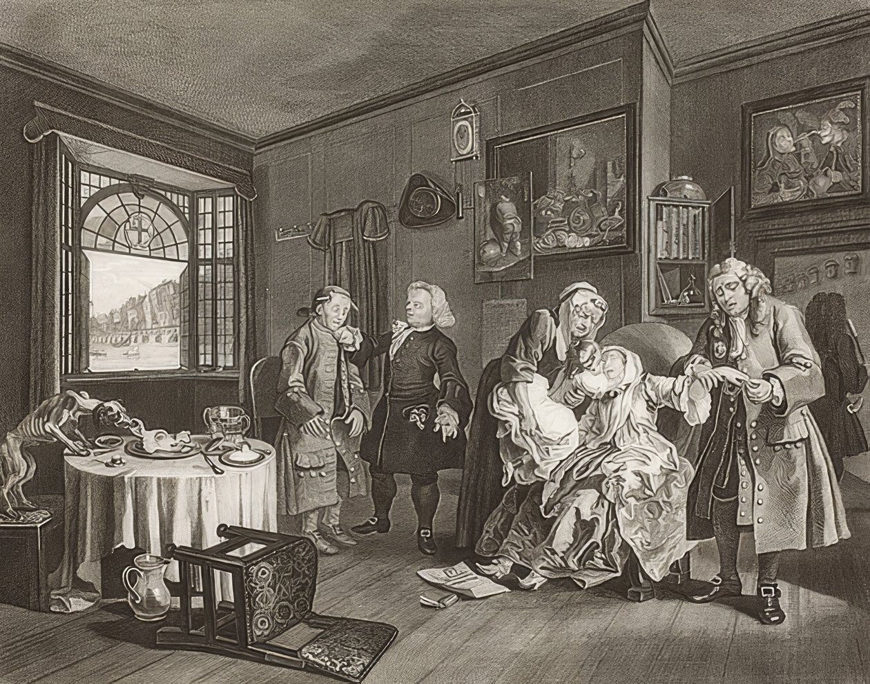 Marriage à la Mode / Huwelijk naar de Mode. Blad 6: De dood van de gravin. 1745 door William Hogarth