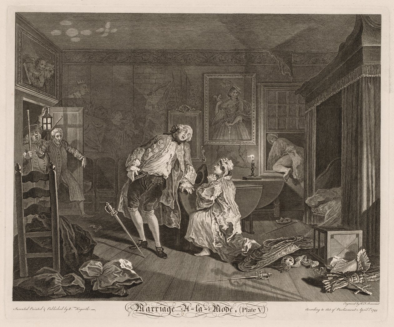 Marriage à la Mode: De dood van de graaf, 1745 door William Hogarth
