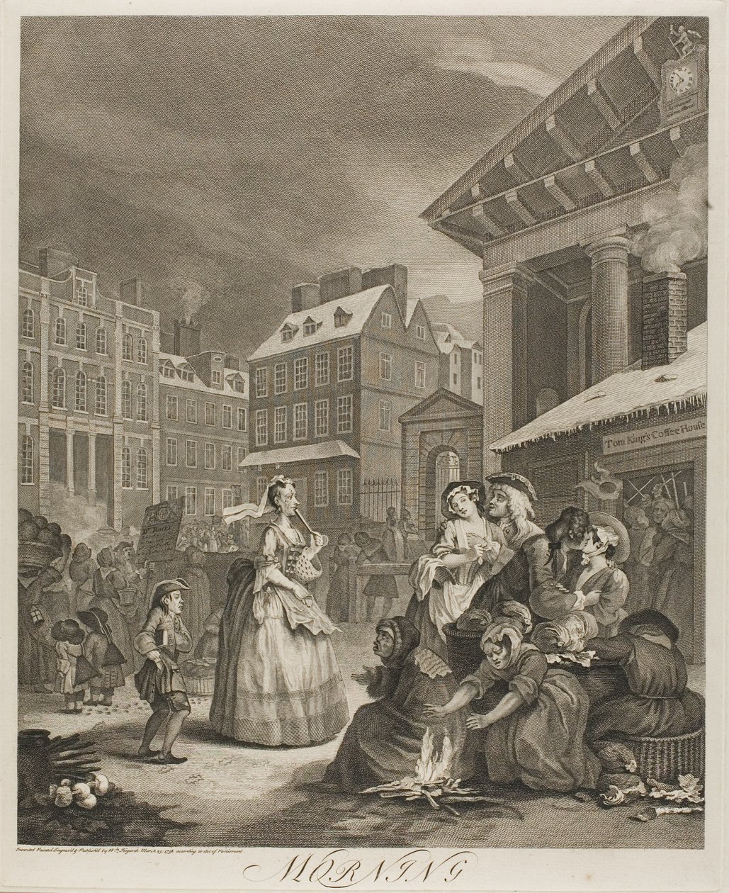 Ochtend, plaat één uit De Vier Tijden van de Dag door William Hogarth