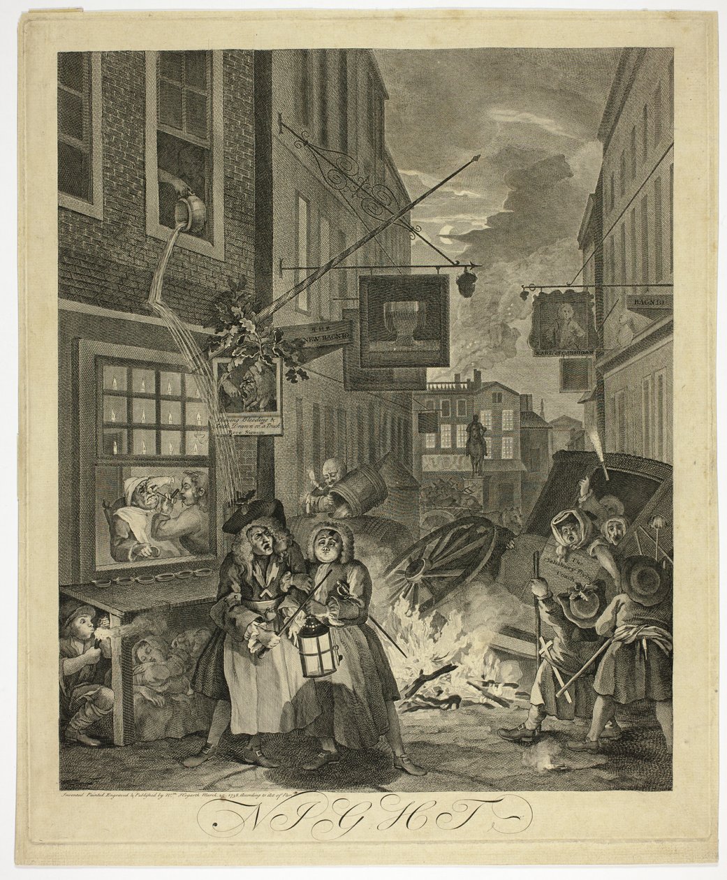 Nacht, plaat vier uit De Vier Tijden van de Dag door William Hogarth