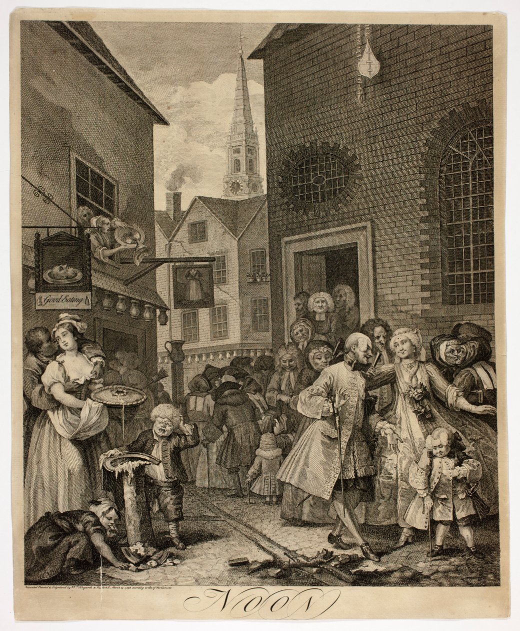 Middag, plaat twee uit De vier tijden van de dag door William Hogarth