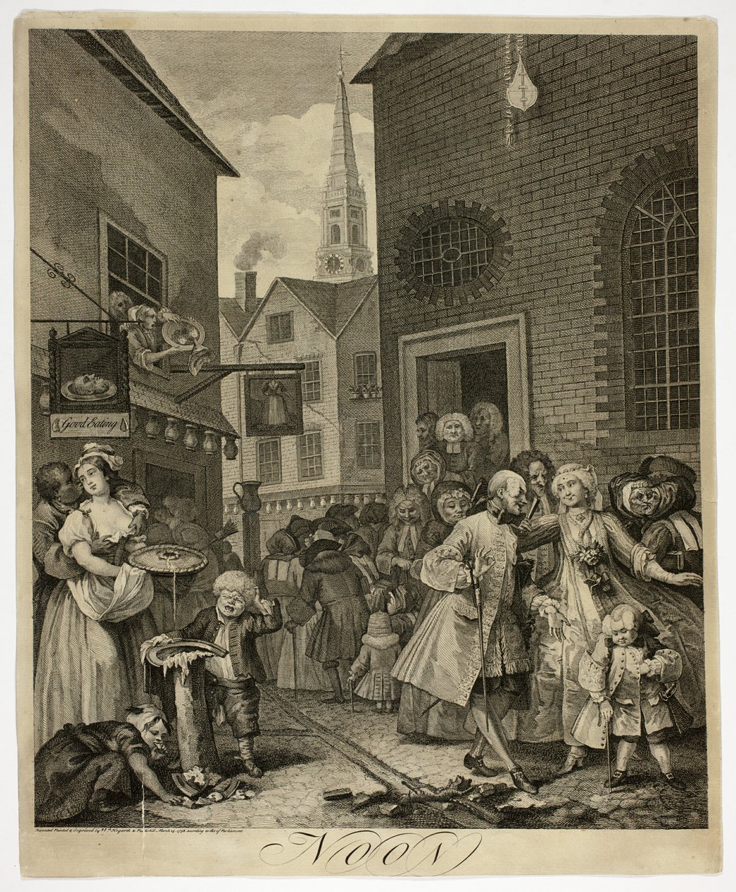 Middag, plaat twee uit De vier tijden van de dag door William Hogarth