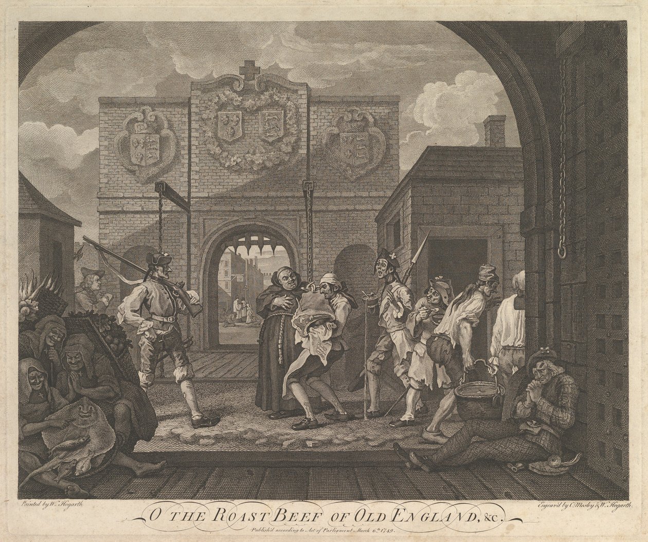 O het gebraden rundvlees van Oud Engeland - De poort van Caiais, 6 maart 1749 door William Hogarth
