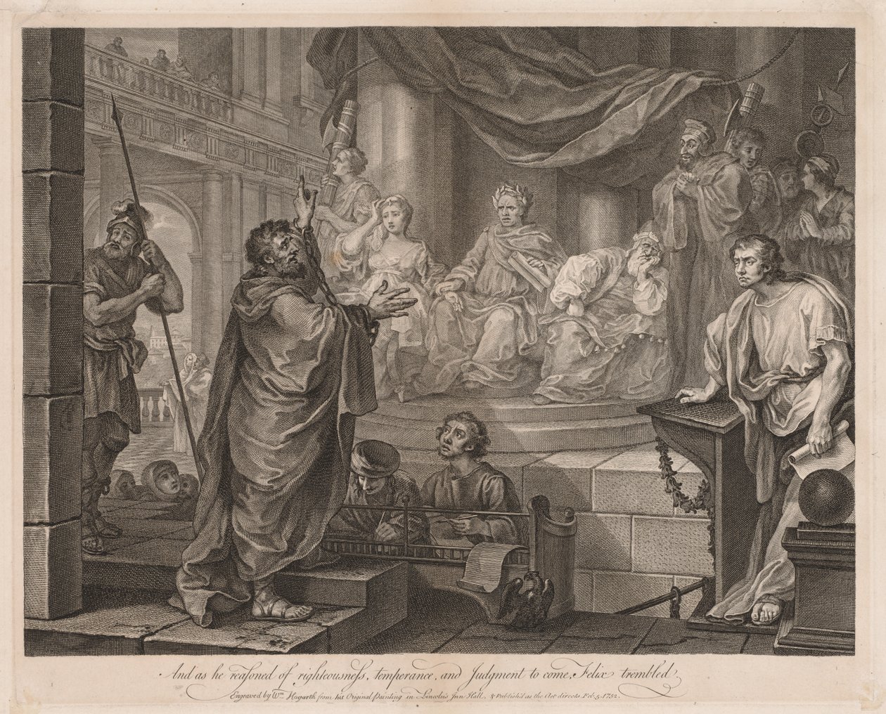 Paulus voor Felix (Grote Plaat) door William Hogarth
