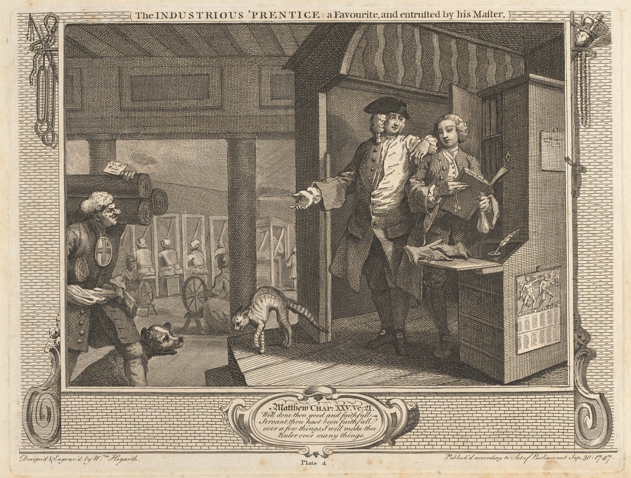 Plaat 4, De IJverige Leerling een Favoriet, en Vertrouwd door zijn Meester door William Hogarth