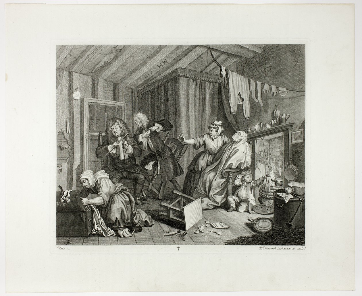 Plaat vijf, uit De vooruitgang van een hoer door William Hogarth