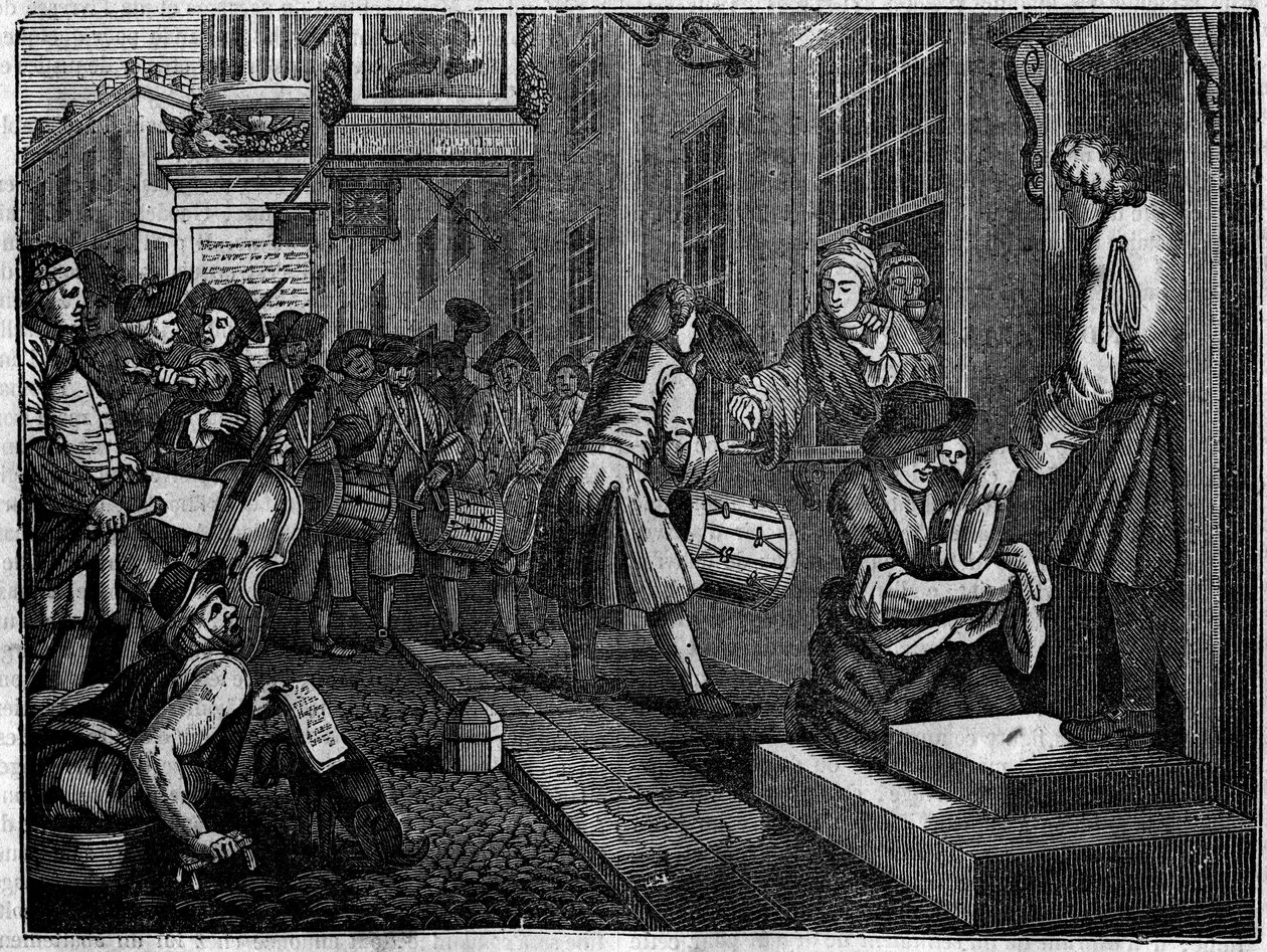 Plaat uit een serie van 12 gravures door William Hogarth, Britse illustrator, getiteld 