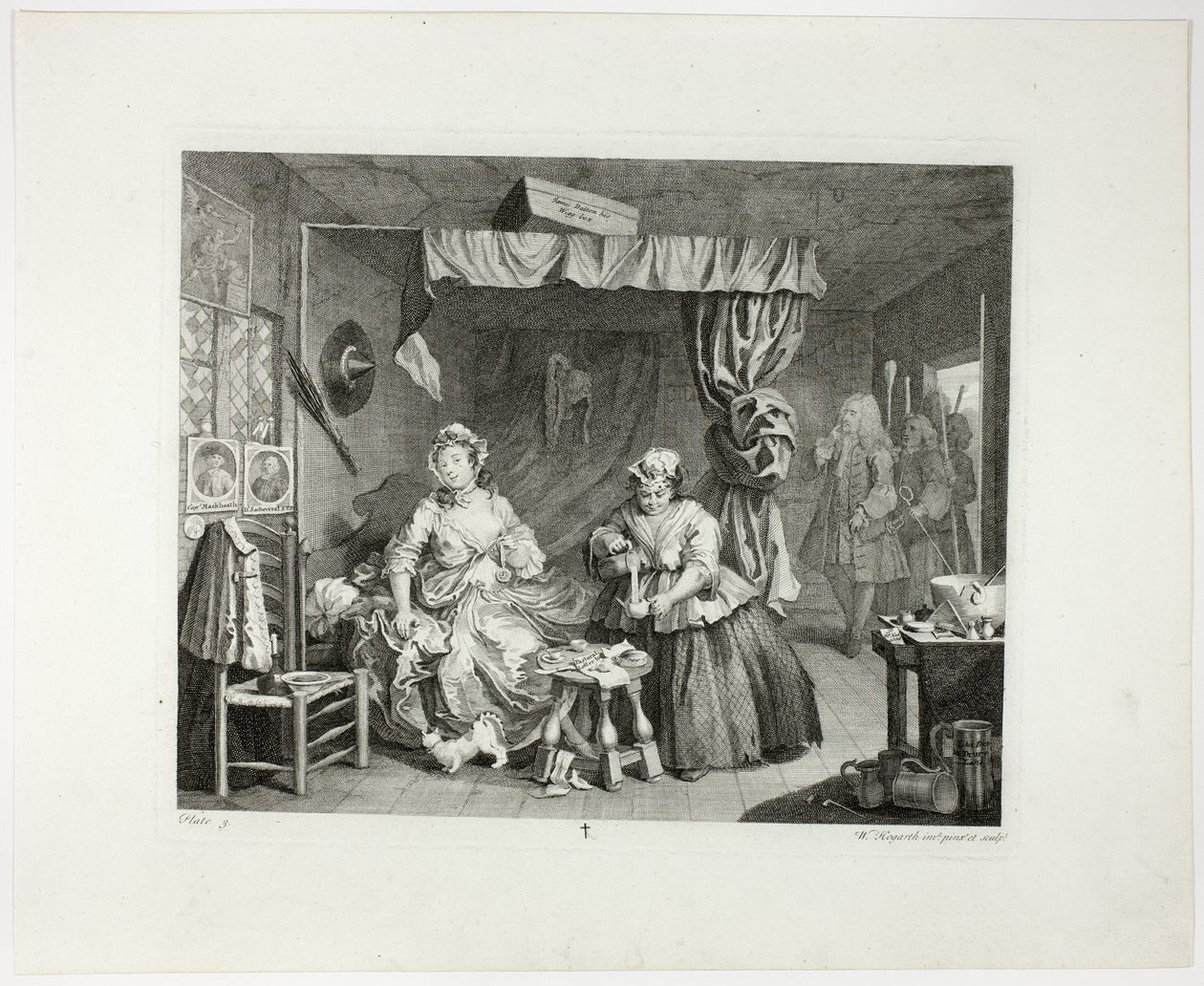 Plaat drie, uit De vooruitgang van een hoer door William Hogarth