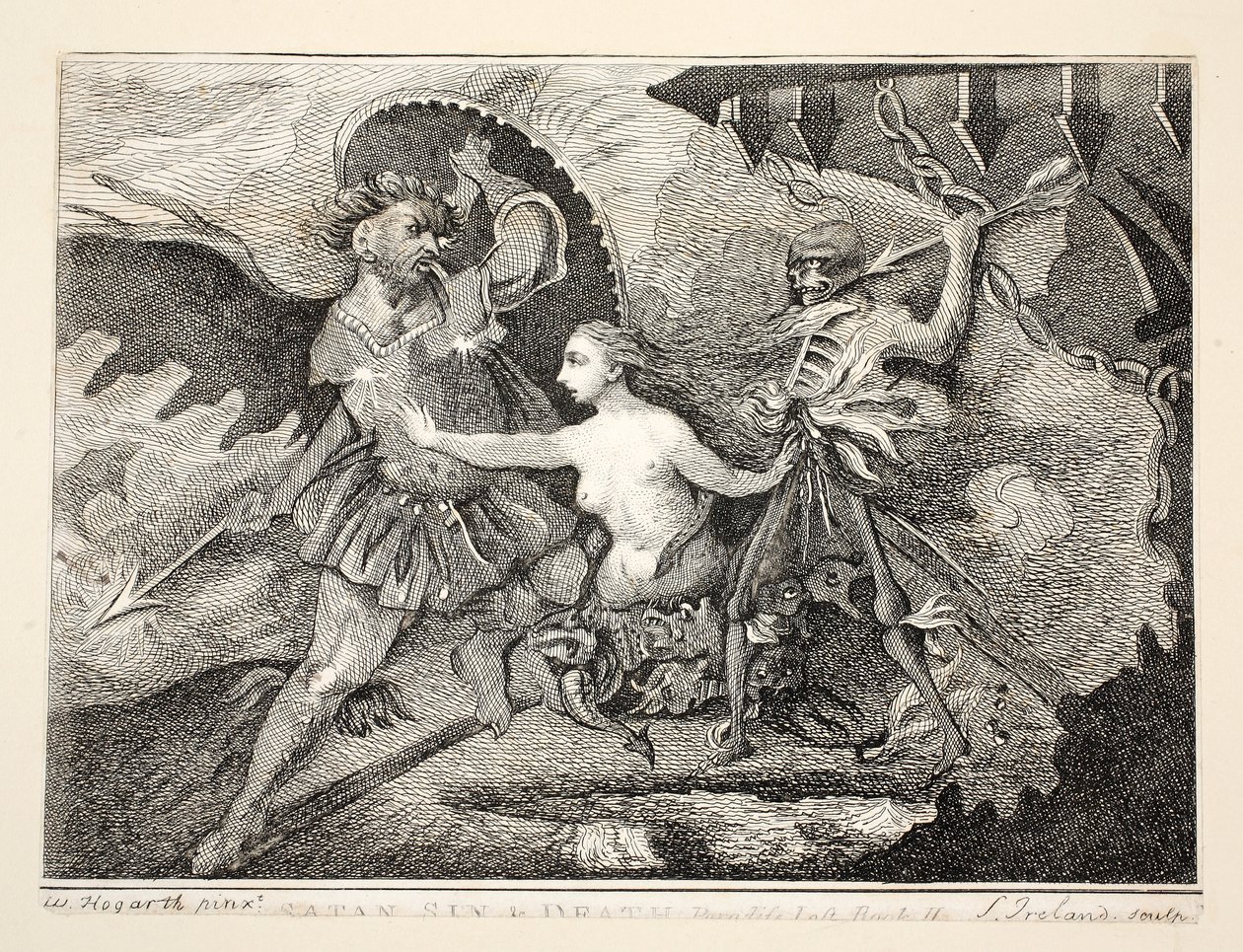 Satan, Zonde en Dood, gepubliceerd 1792 door William Hogarth
