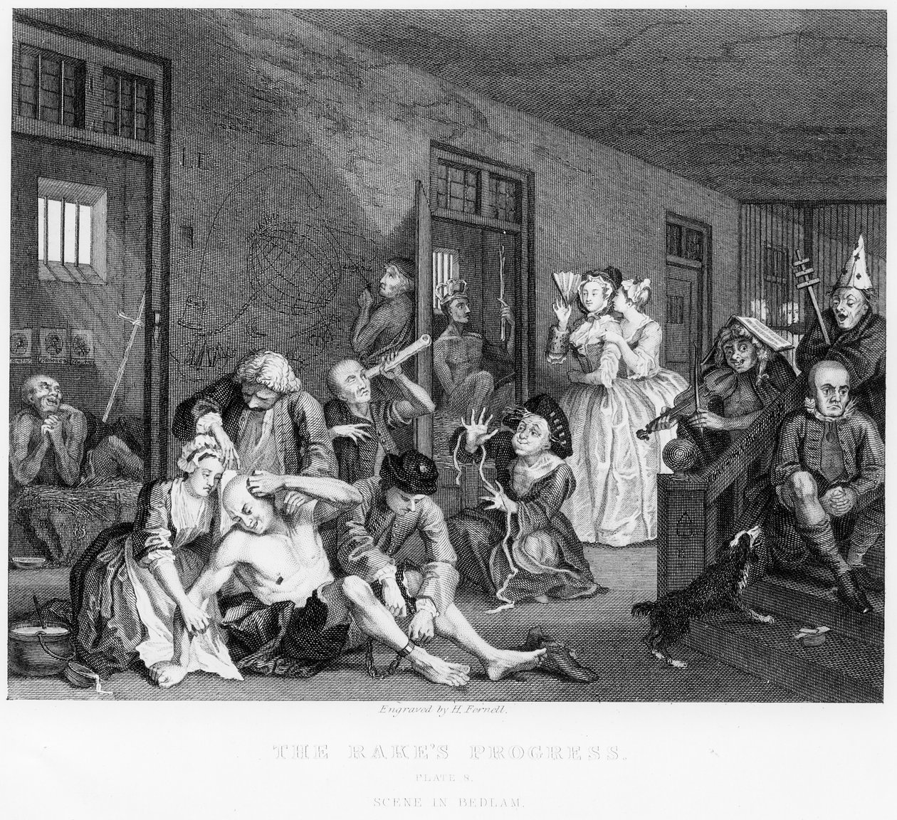 Scène in Bedlam, plaat VIII, uit A Rake