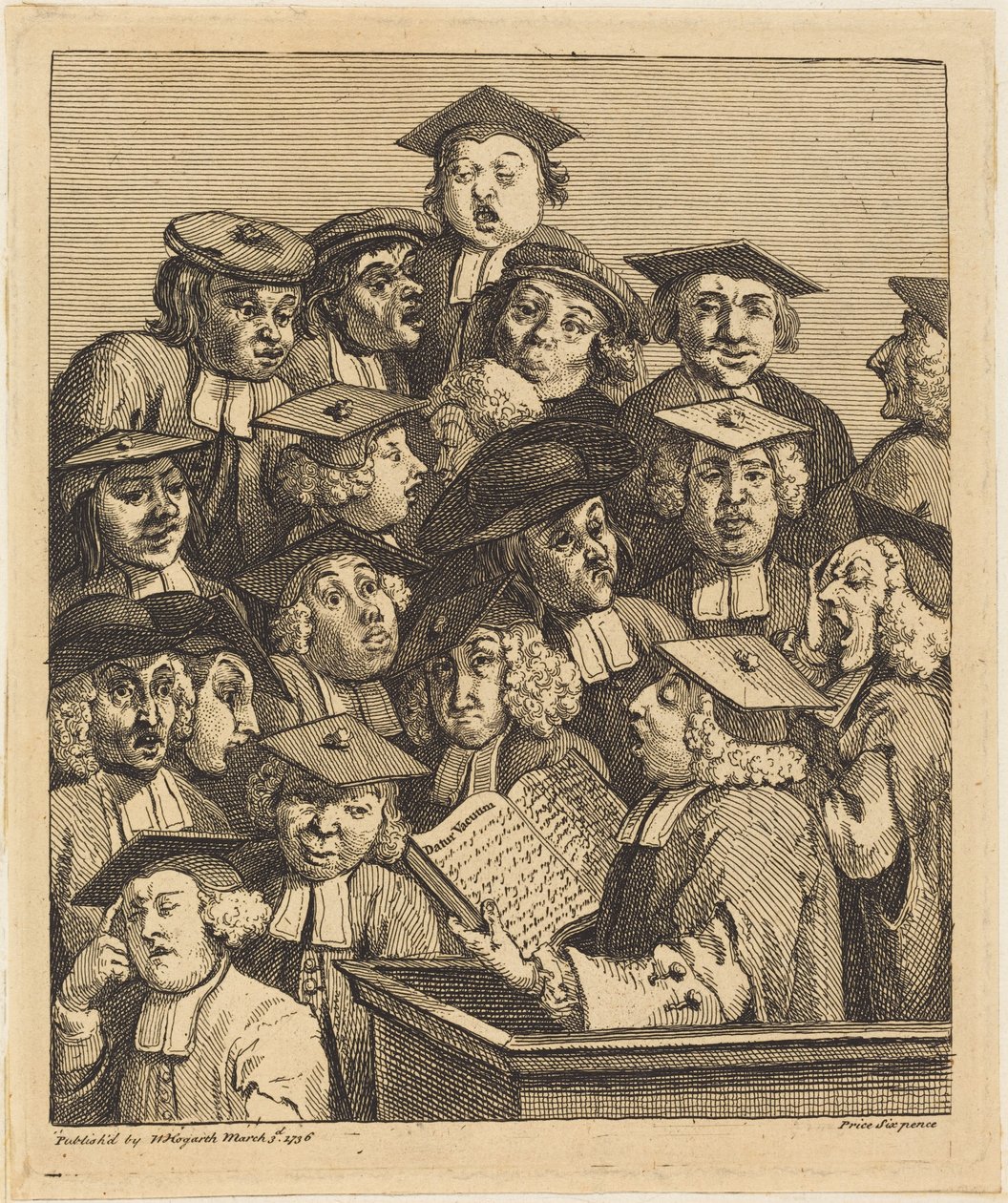 Geleerden bij een lezing door William Hogarth