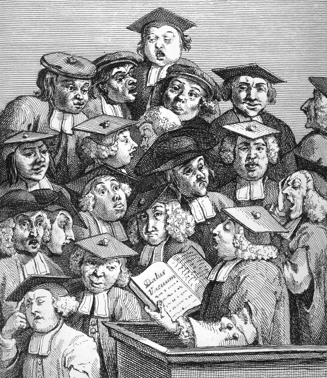 Geleerden bij een lezing, 20 januari 1736-37 door William Hogarth
