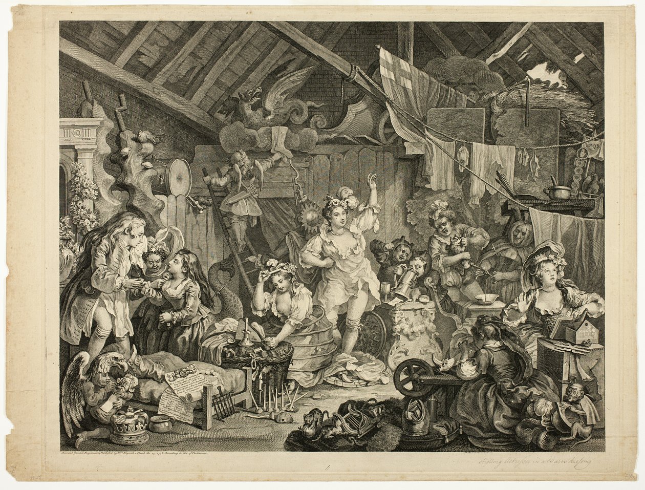 Wandelende Actrices die zich Kleden in een Schuur door William Hogarth