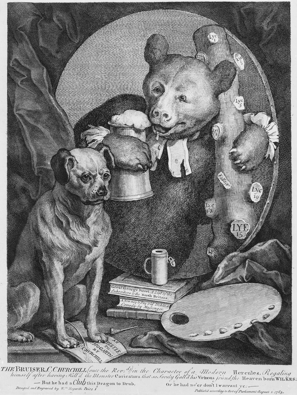 De Bruiser Charles Churchill, ooit de Eerwaarde, in de rol van een Russische Hercules, 1763 door William Hogarth