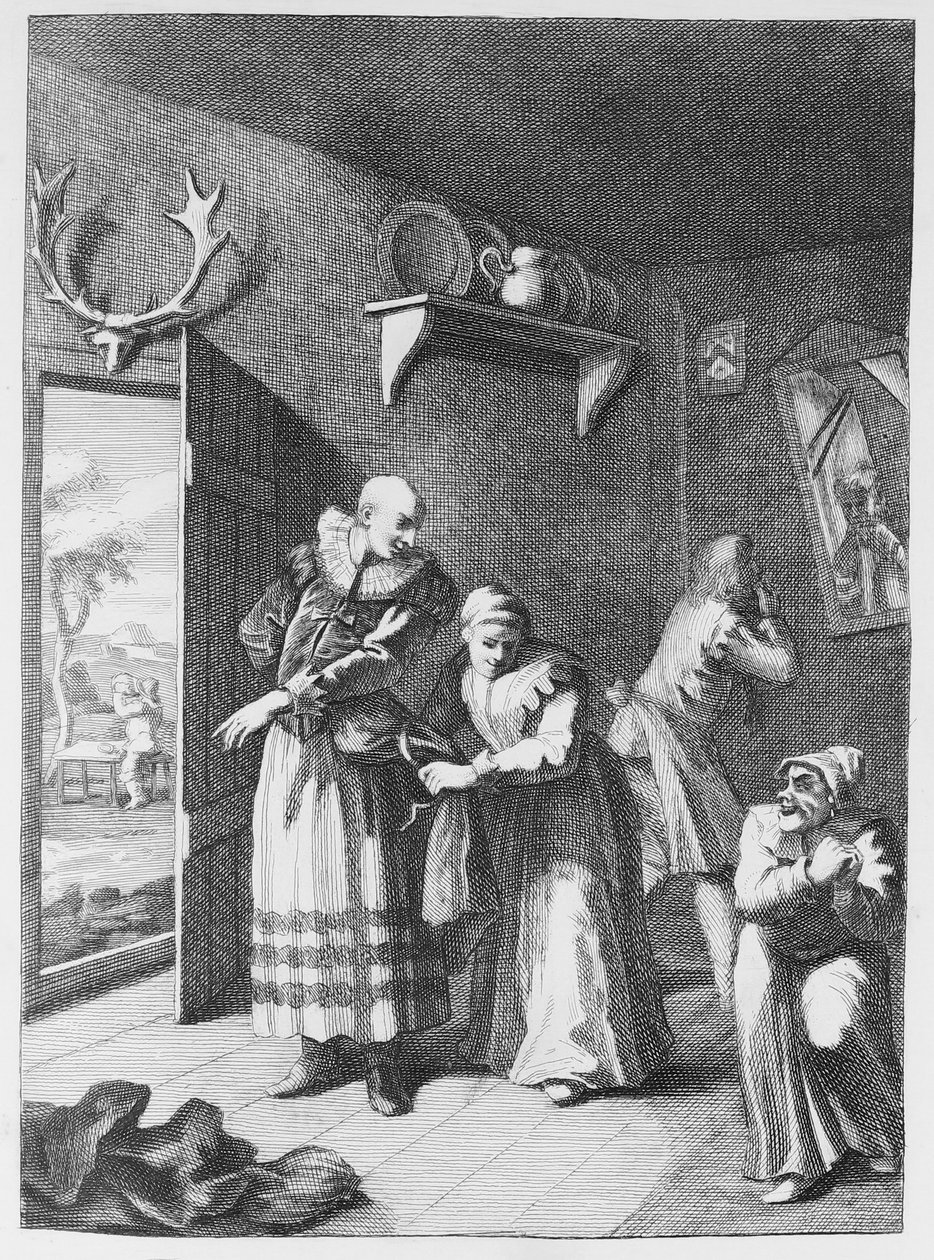 De Pastoor en Kapper vermommen zich om Don Quichot naar huis te brengen door William Hogarth