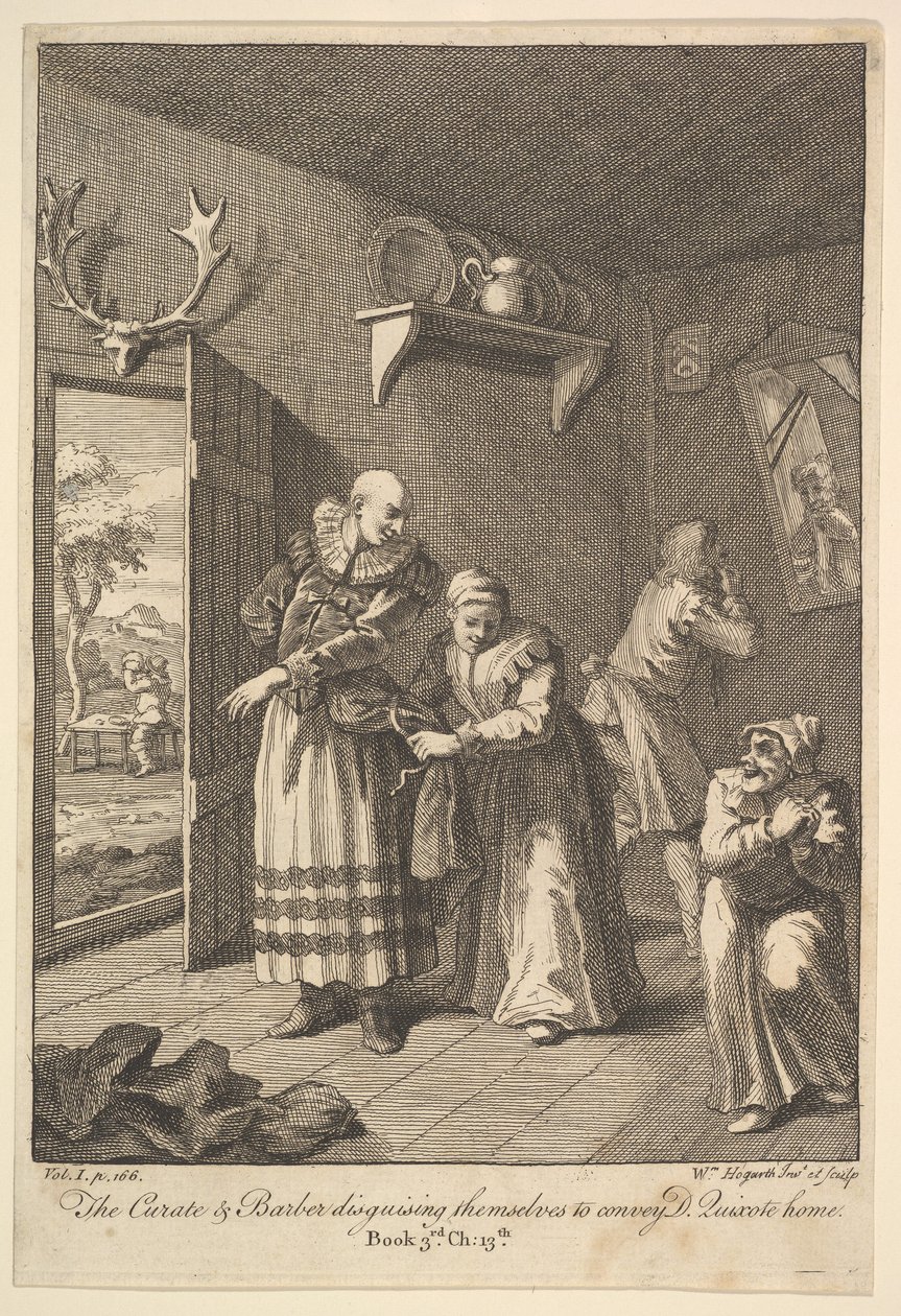 De Pastoor en de Kapper Vermommen Zich om Don Quichot naar Huis te Brengen, 1756 of later door William Hogarth
