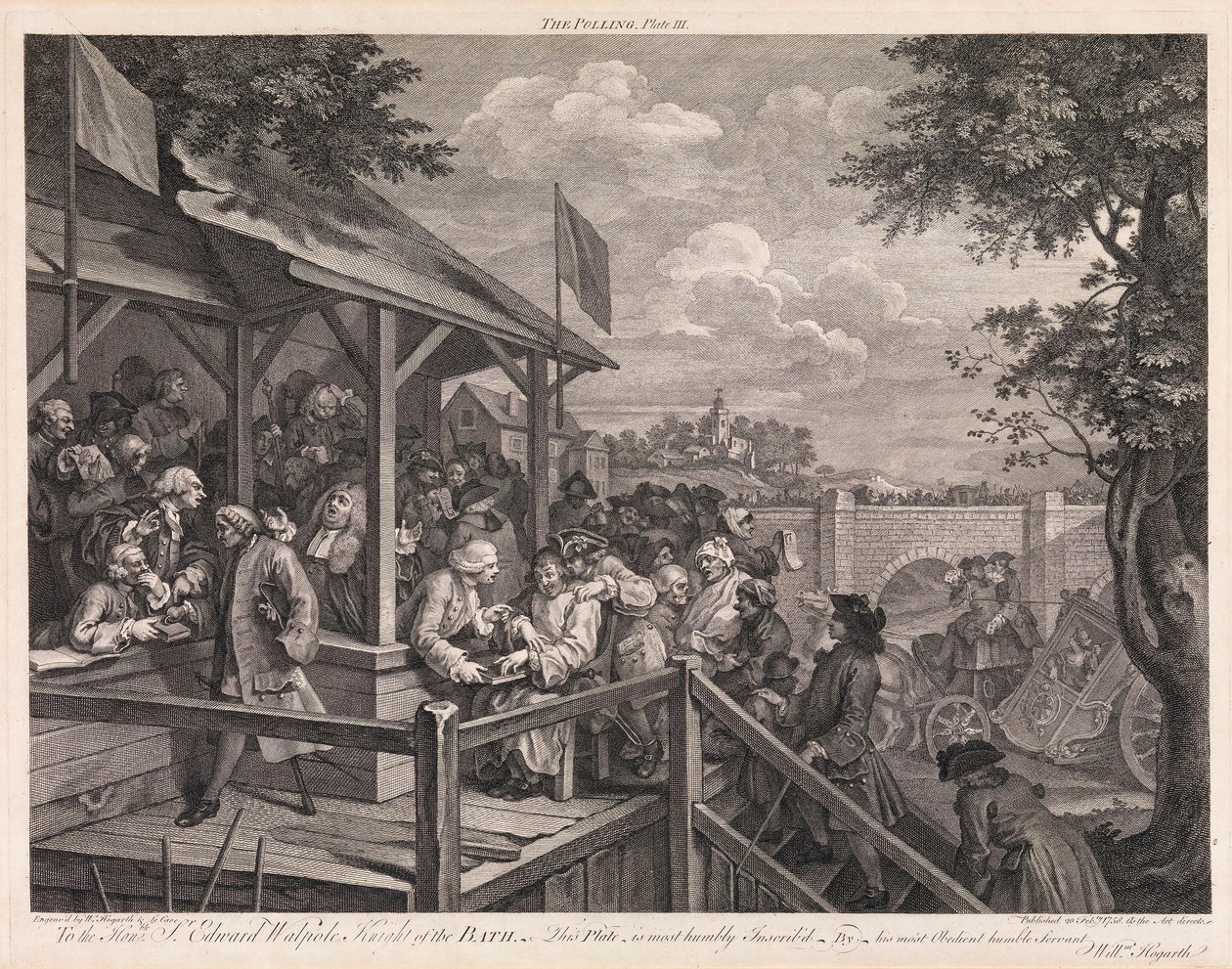 De verkiezing, plaat 3: “De stemming” door William Hogarth
