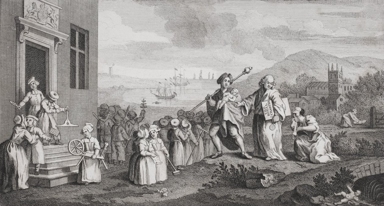 De vondelingen, gegraveerd door F. Morellon La Cave door William Hogarth