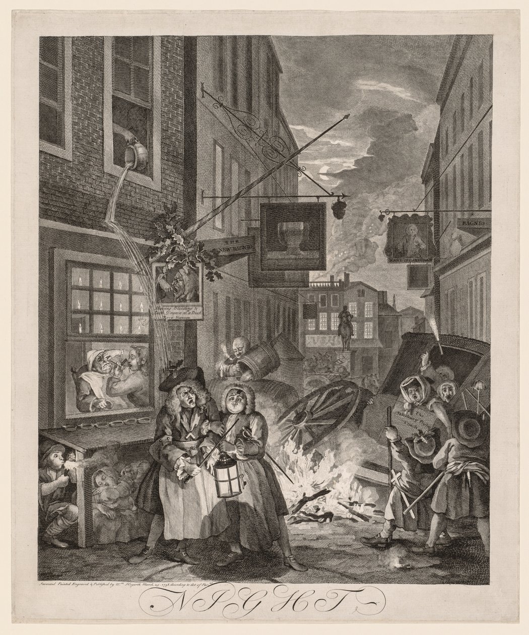 De vier tijden van de dag: Nacht door William Hogarth