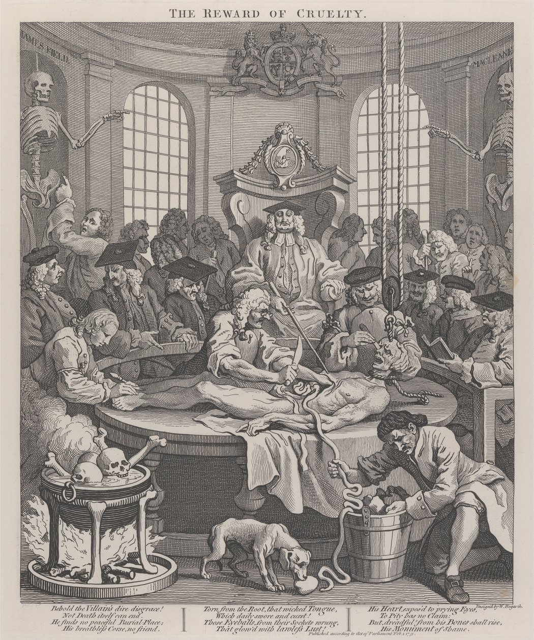 De vierde fase van wreedheid: De beloning van wreedheid door William Hogarth