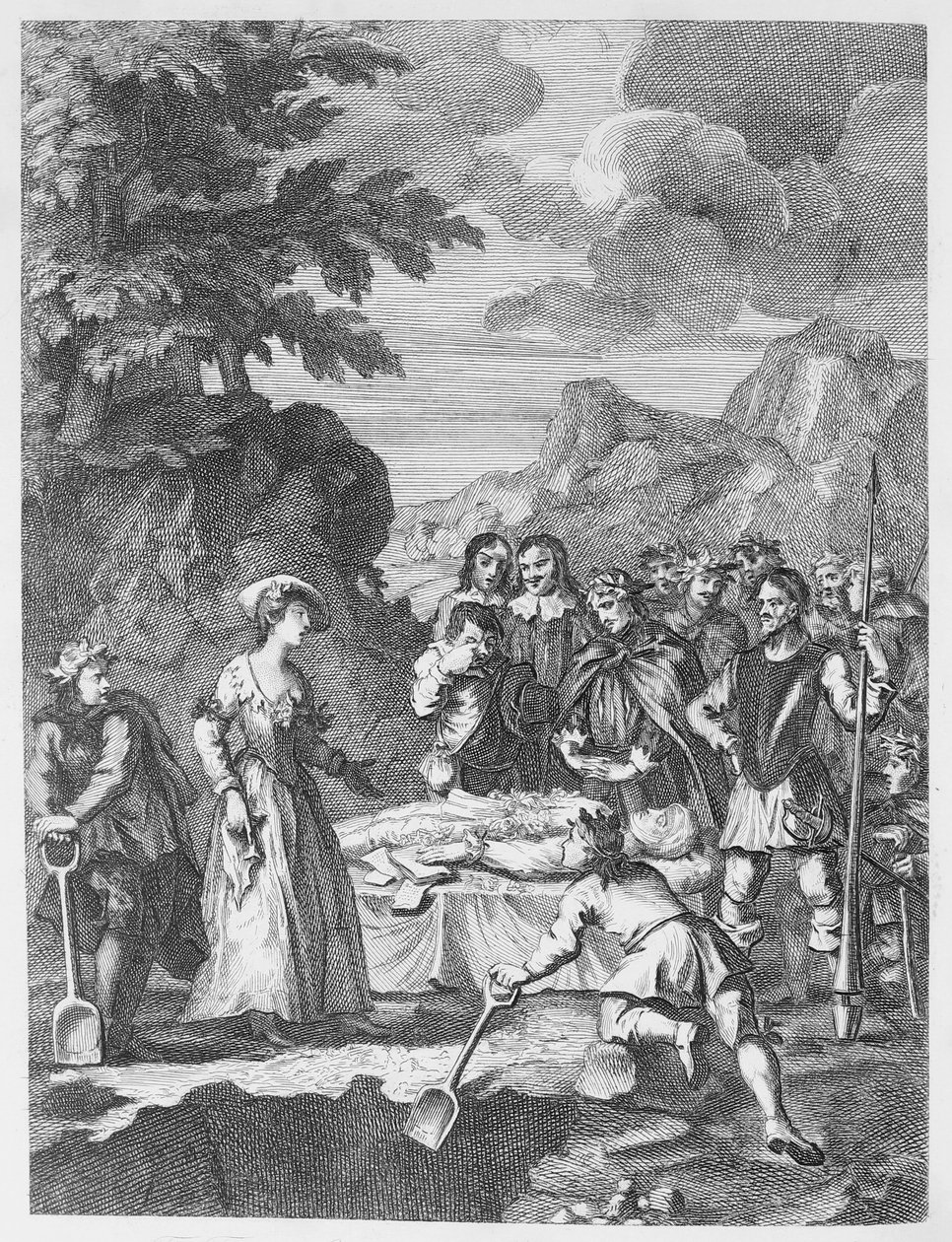De Begrafenis van Chrystom en Marcella die zichzelf verdedigt door William Hogarth