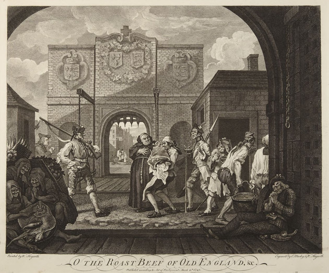 De poort van Calais of De rosbief van het oude Engeland door William Hogarth