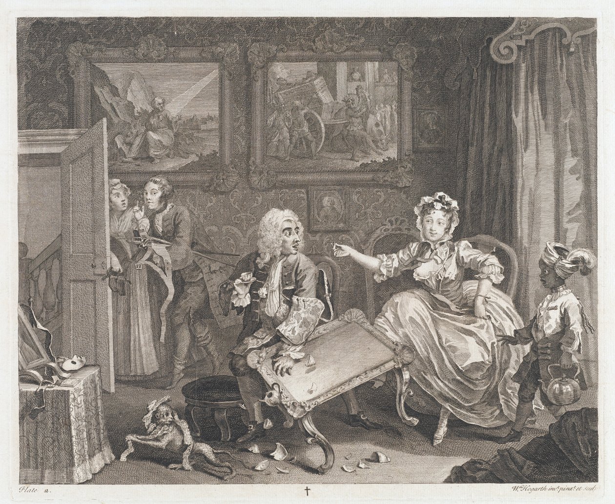 De hoer vindt een beschermer, ontworpen 1732, gedrukt 1744 door William Hogarth