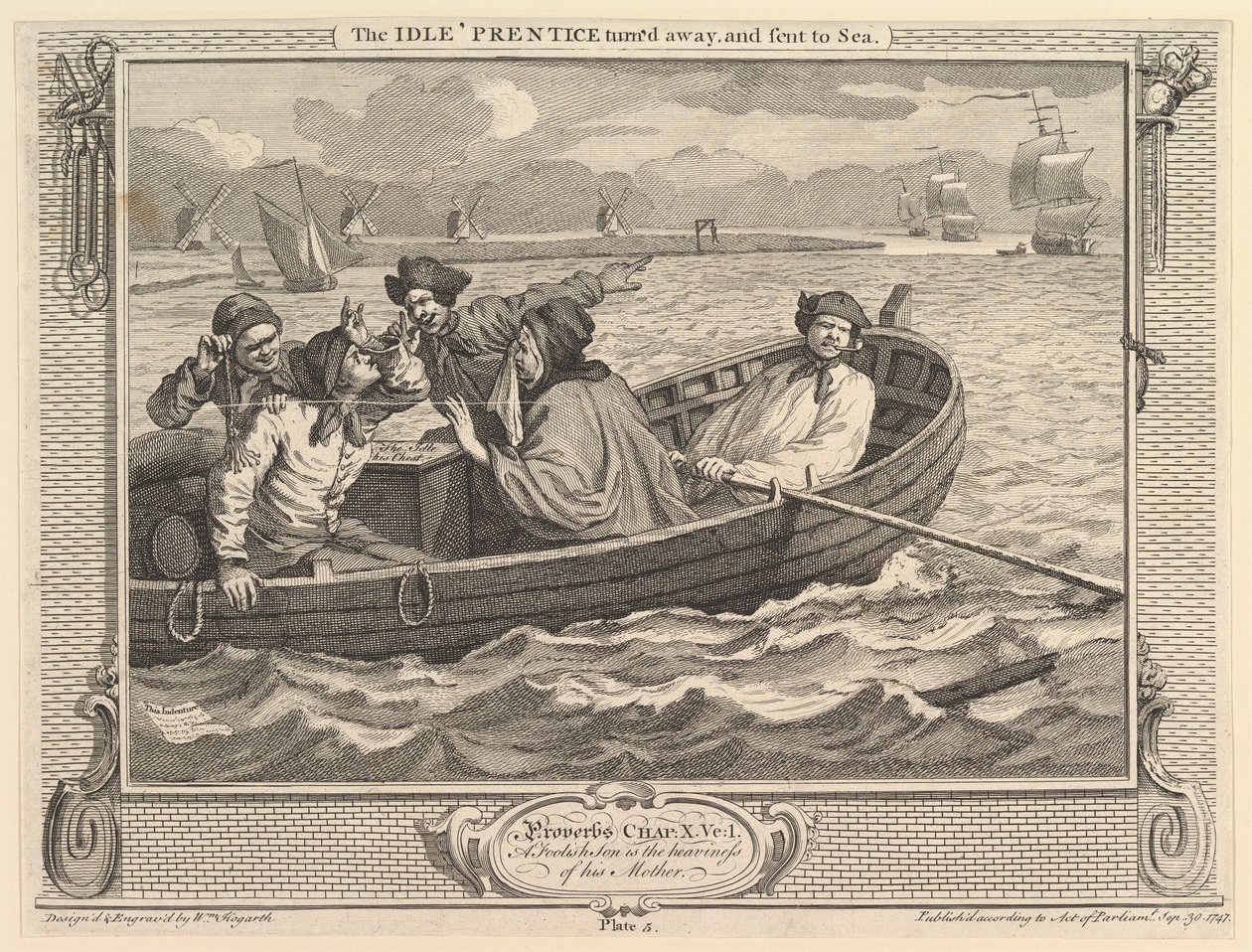 De luie leerling weggestuurd en naar zee gestuurd: Industrie en luiheid, plaat 5, 30 september 1747 door William Hogarth