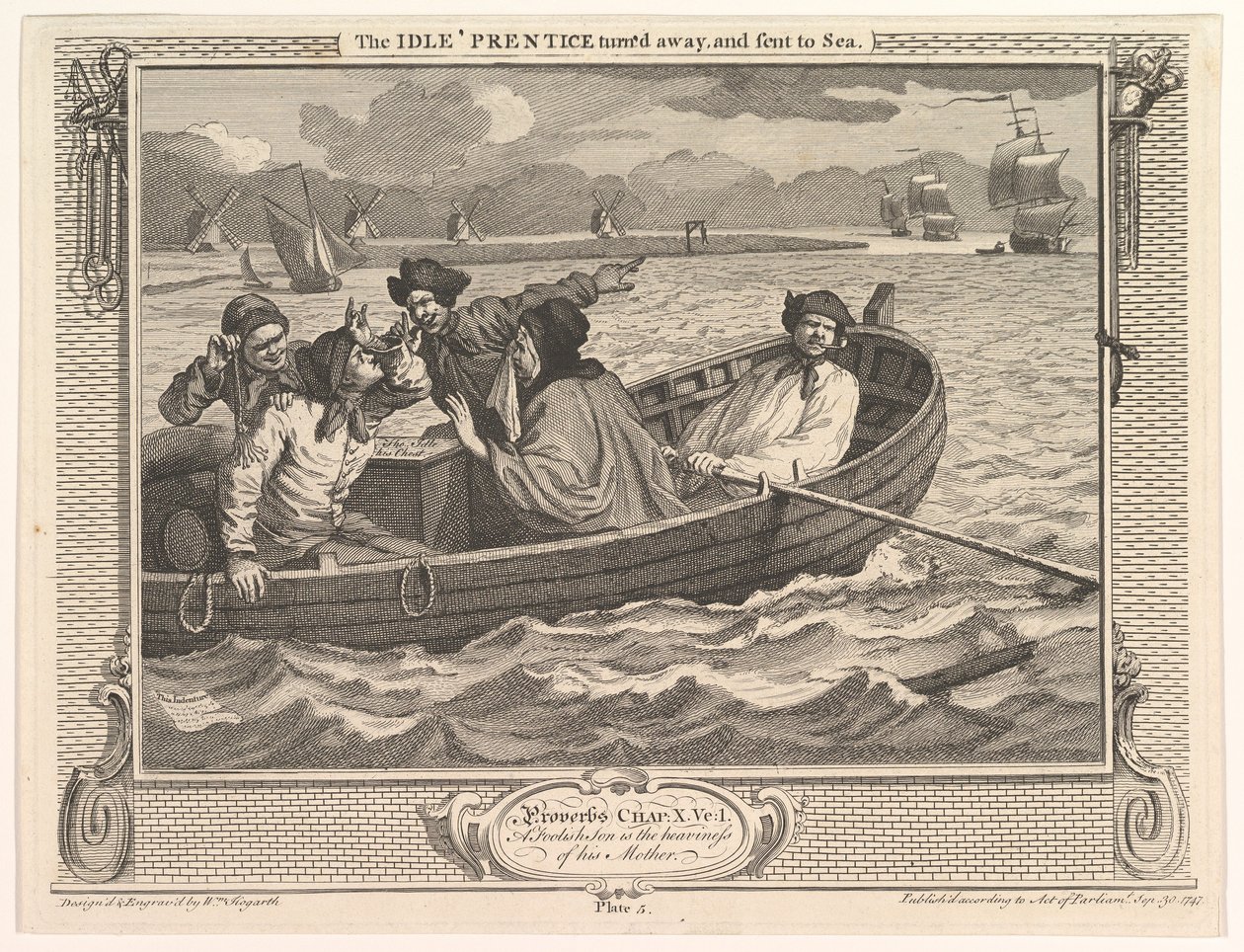De luie leerling weggestuurd en naar zee gestuurd, uit Industry and Idleness, plaat door William Hogarth