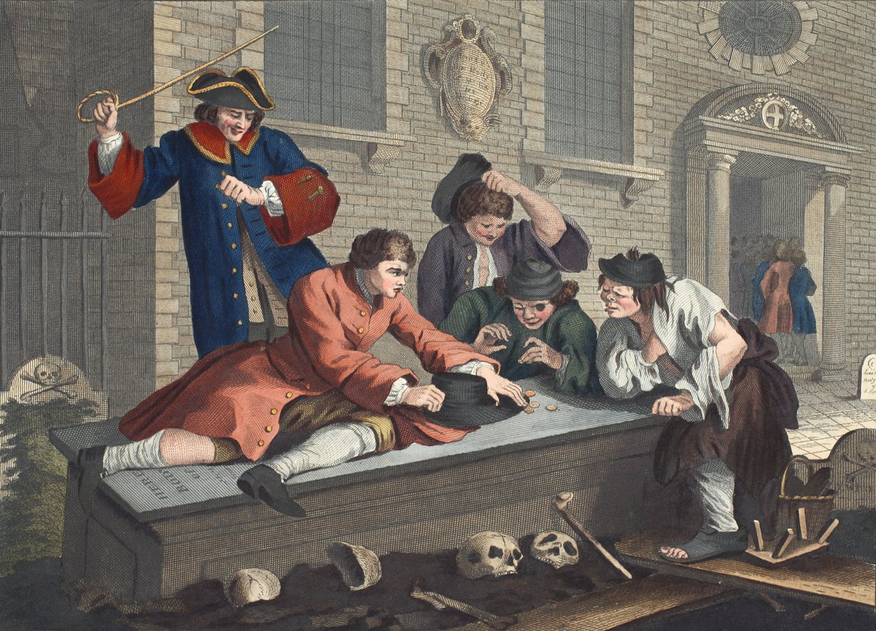 De Luie Leerling aan het Spelen op het Kerkhof Tijdens de Dienst, plaat III van 