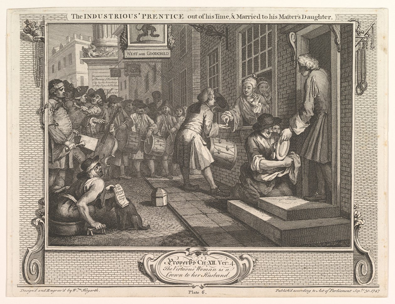 De IJverige Leerling Uit zijn Tijd en Getrouwd met de Dochter van zijn Meester, 30 september 1747 door William Hogarth