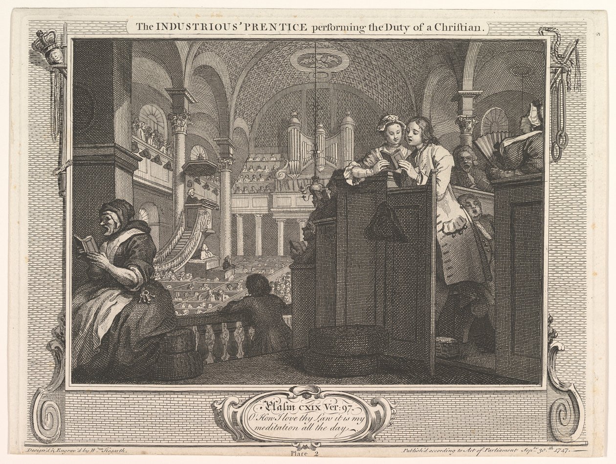 De ijverige leerling die de plicht van een christelijke industrie vervult door William Hogarth
