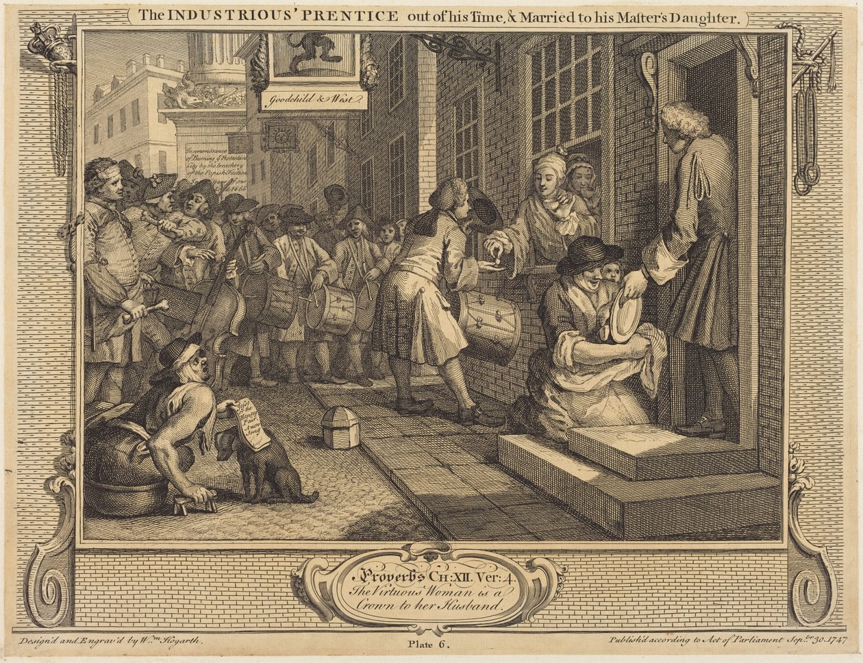 De ijverige leerling die zijn leertijd al had voltooid en met de dochter van zijn meester was getrouwd door William Hogarth
