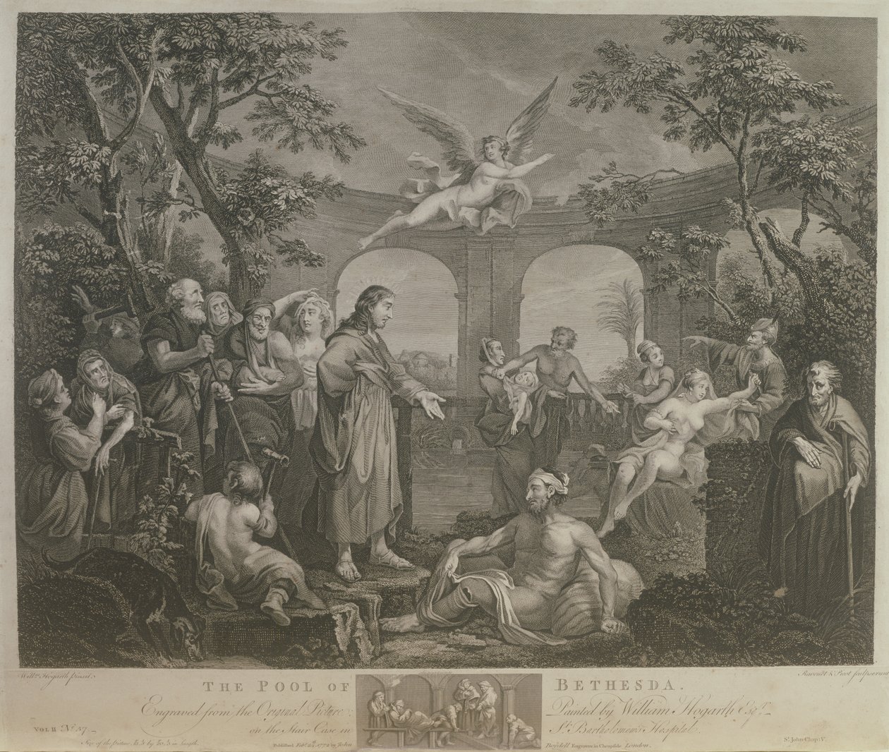 De vijver van Bethesda, gegraveerd door J.M. Delatre en Simon Francis Ravenet, uitgegeven door John Boydell, 1772 door William Hogarth
