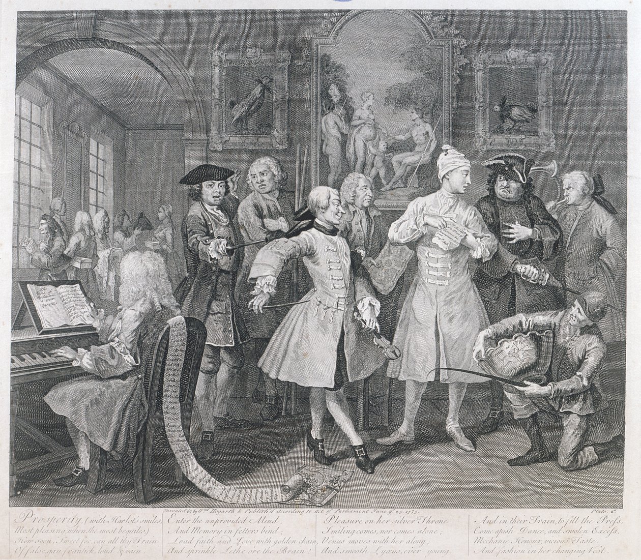 The Rakes Levee, plaat II, uit A Rakes Progress, 1735 door William Hogarth