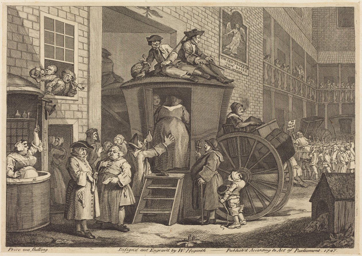 De postkoets, of het erf van de plattelandsherberg door William Hogarth