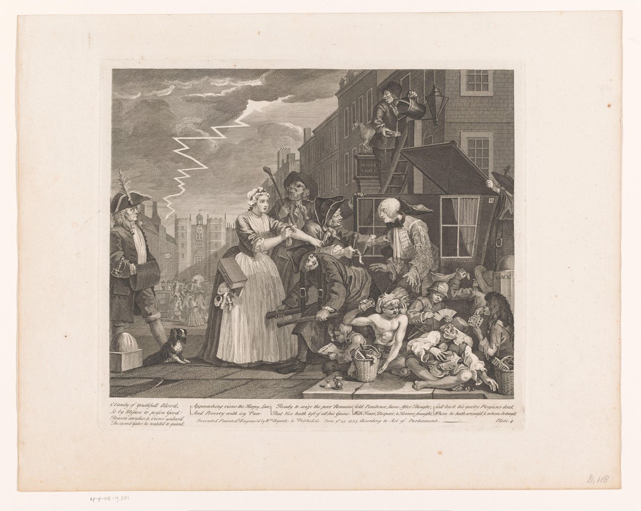 Tom Rakewell gered van zijn arrestatie door Sarah Young door William Hogarth