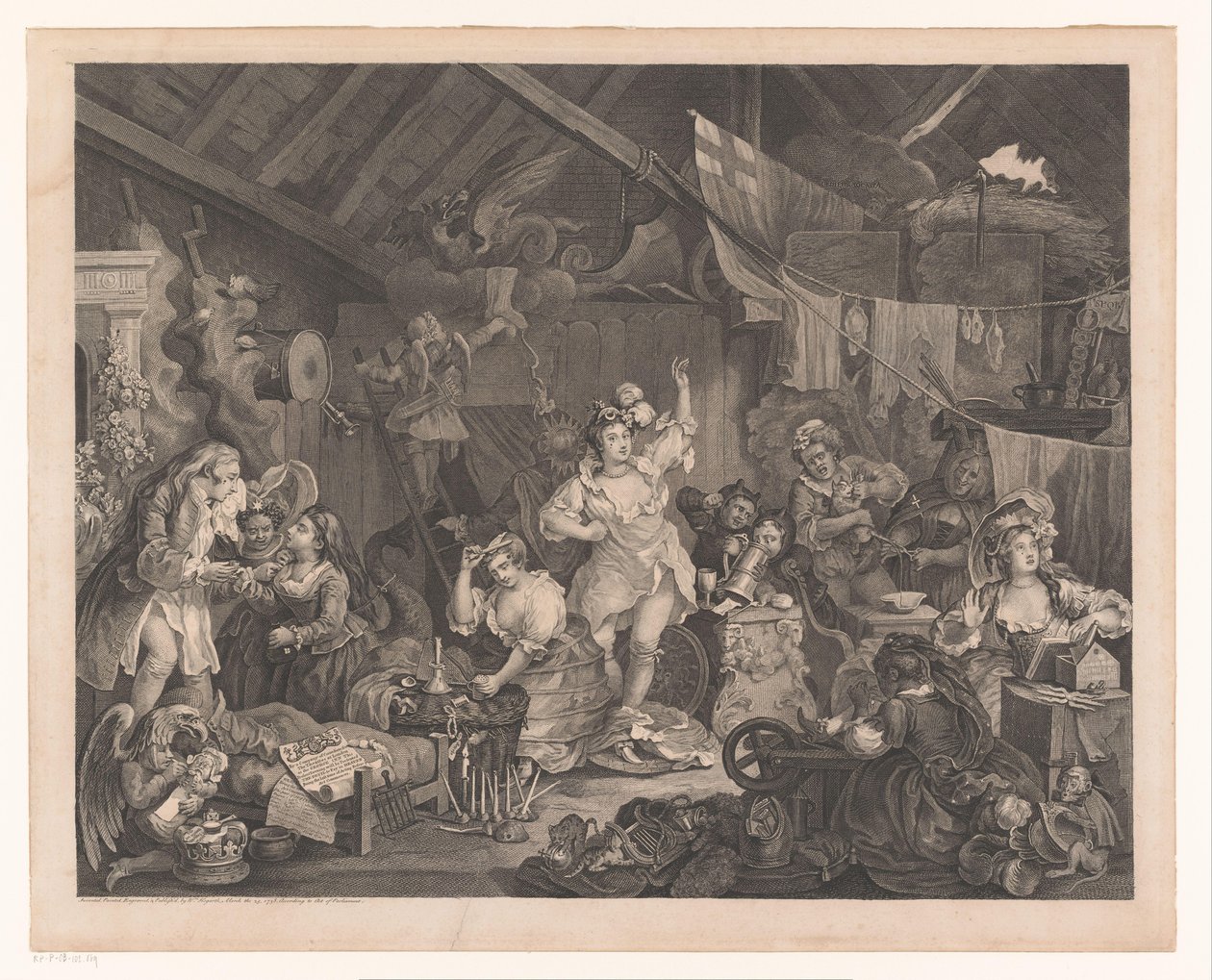 Verklede actrices en kinderen in een schuur door William Hogarth