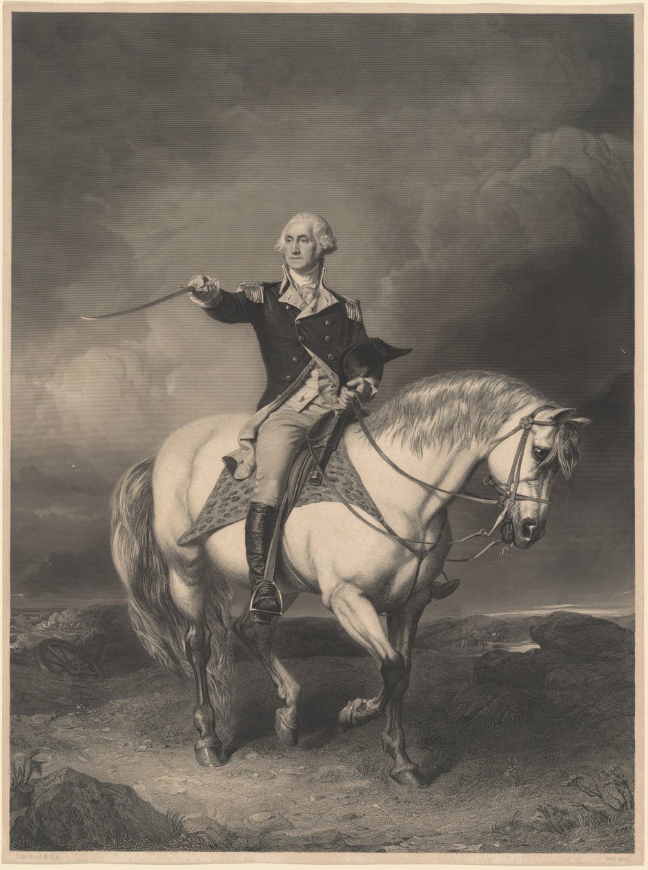 George Washington te paard door William Holl II after John Faed