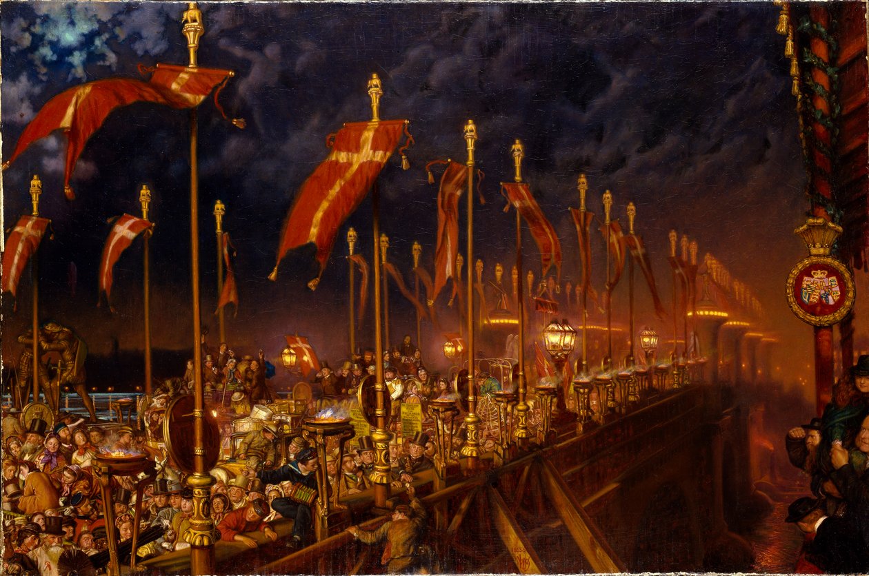 London Bridge op de Nacht van het Huwelijk van de Prins en Prinses van Wales, 1863 door William Holman Hunt