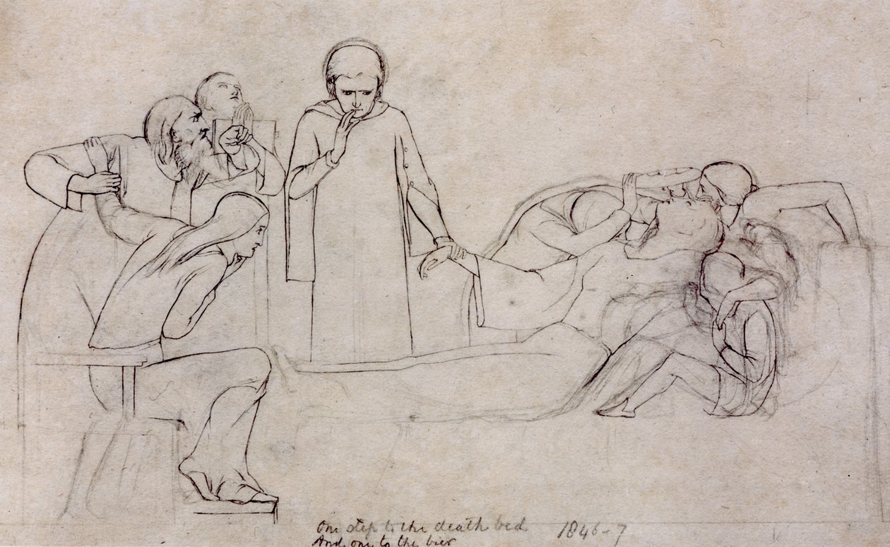 Studies voor de figuren van de dokter, rouwenden en Minerva, 1846 door William Holman Hunt