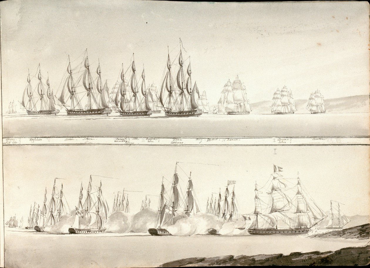 Verschillende manieren van schilderen van linieschepen, begin 19e eeuw door William Innes Pocock