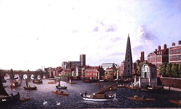 Uitzicht op de Theems bij York Steps richting Westminster Abbey door William James