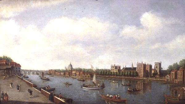 Uitzicht op de Theems bij Lambeth Palace, ca. 1770 door William James