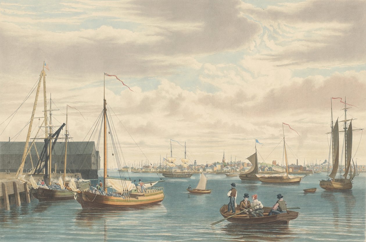 Boston: Vanaf het Scheepshuis West End van de Marinewerf, gepubliceerd 1833 door William James Bennett