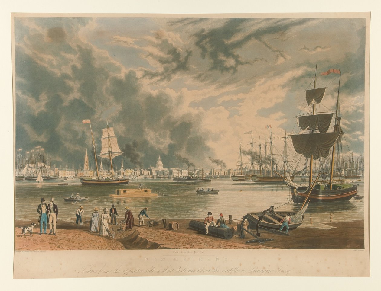 New Orleans, gezien vanaf de overzijde op korte afstand boven het midden of de Picayune-veerboot door William James Bennett