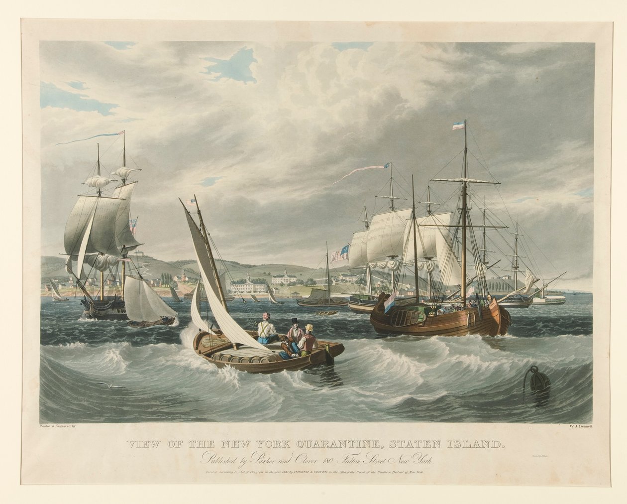 Uitzicht op de Quarantaine van New York, Staten Island. door William James Bennett