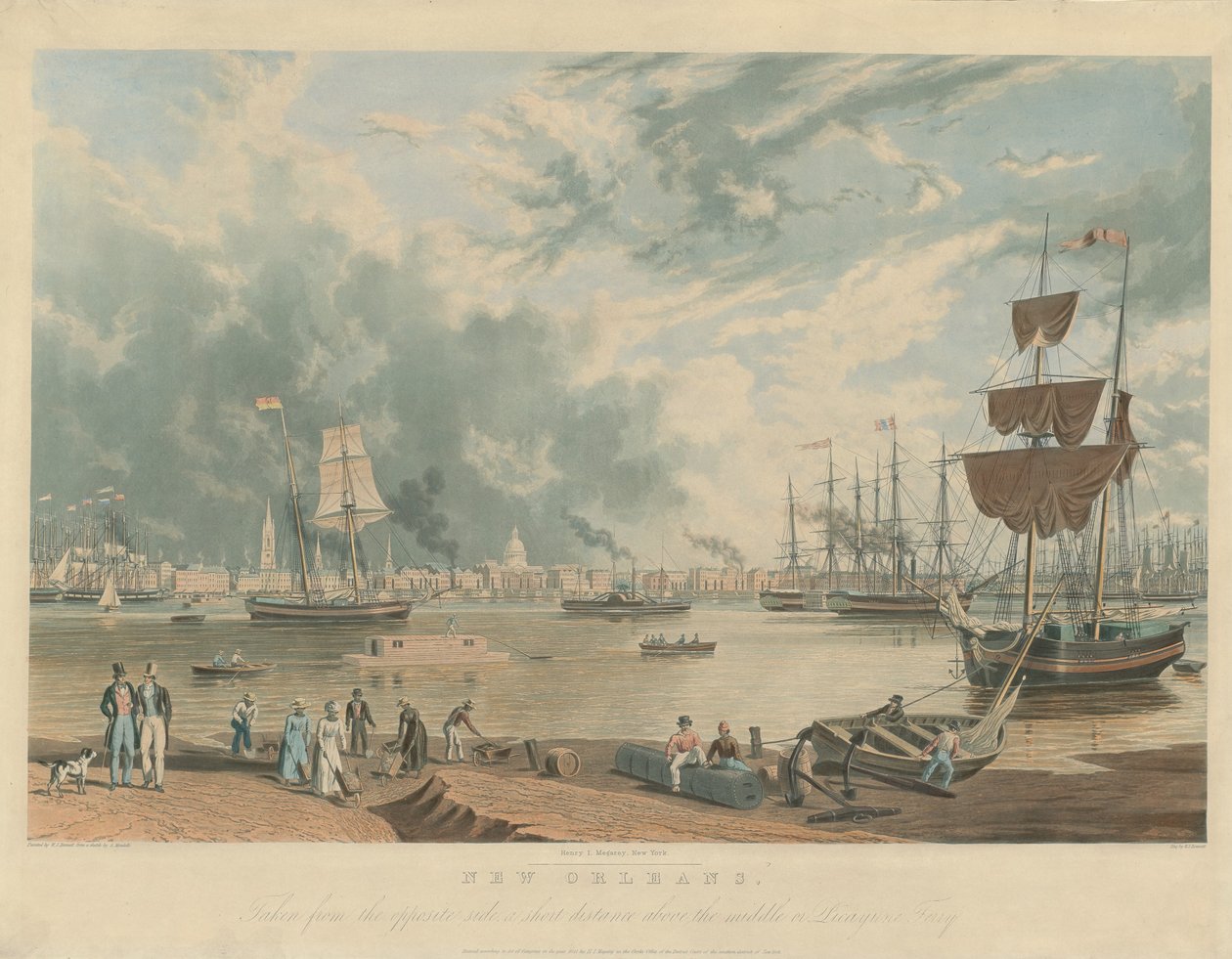 New Orleans: genomen vanaf de overkant, een korte afstand boven de middelste of Picayyune-veerboot door William James Bennett after Antoine Mondelli