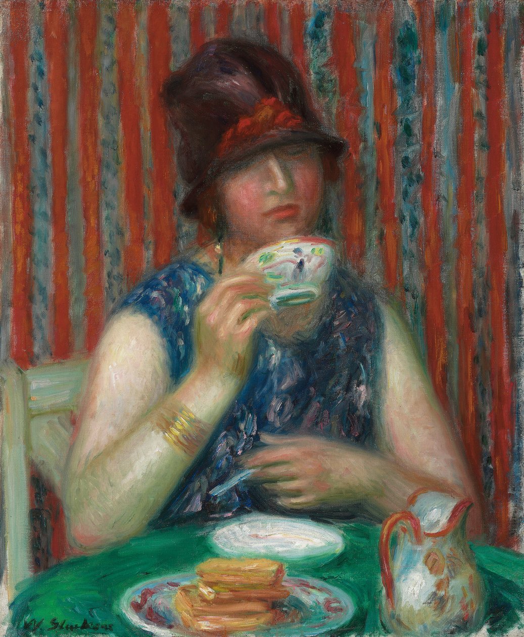 Meisje met theekopje, ca. 1920 door William James Glackens